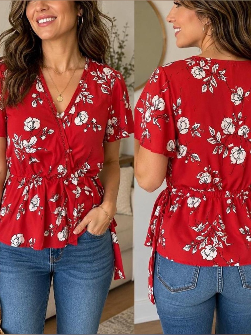 EUC Sienna Sky Faux Wrap Blouse